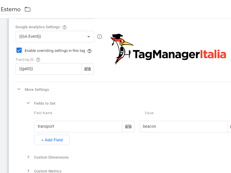 Attivare modalità beacon in tag universal analytics con Google Tag Manager