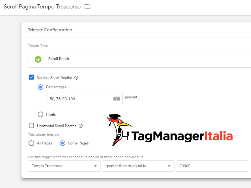 attivatore scroll tempo trascorso google tag manager