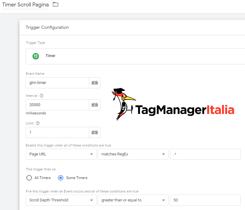 attivatore timer tempo trascorso google tag manager