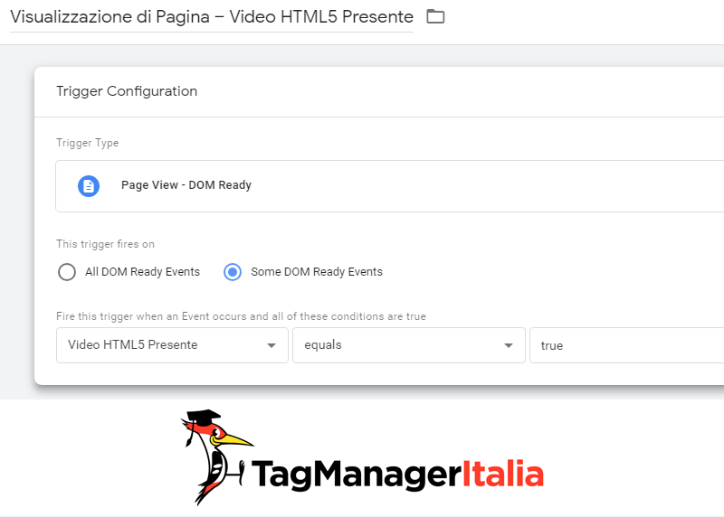 attivatore video html5 google tag manager