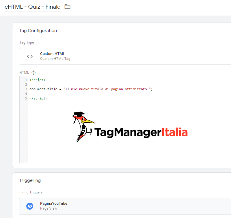 cambiare il titolo pagina SEO e google tag manager