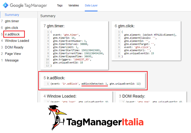 data layer tracciare adblock analytics google tag manager