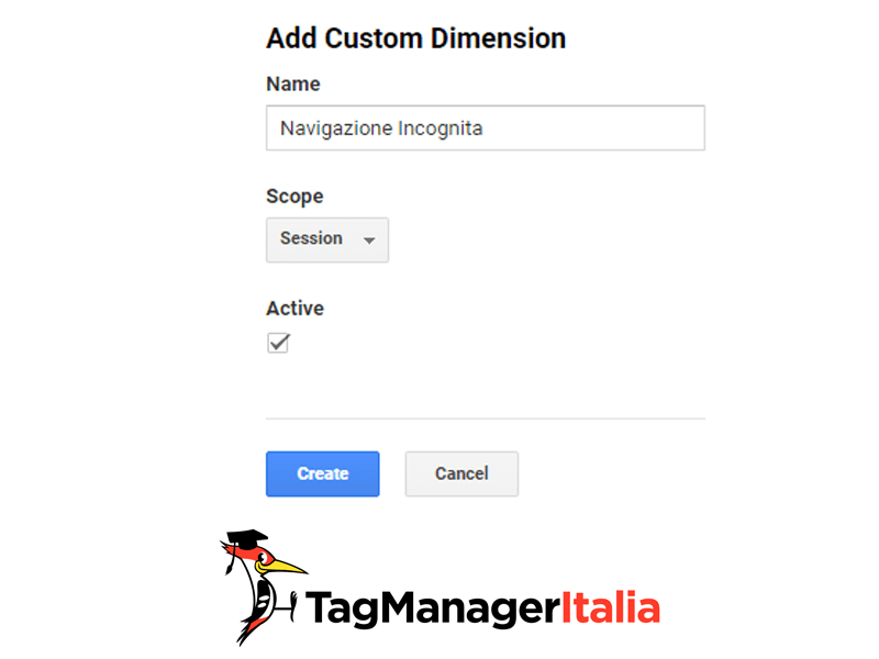 dimensione personalizzata navigazione incognita google tag manager