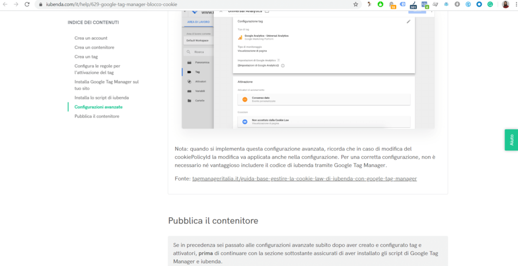 iubenda citazione della guida di tag manager italia