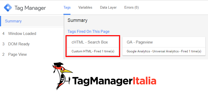 search box google tag manager anteprima