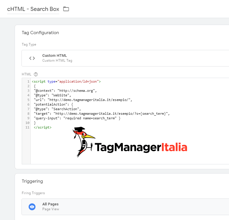 search box google tag manager