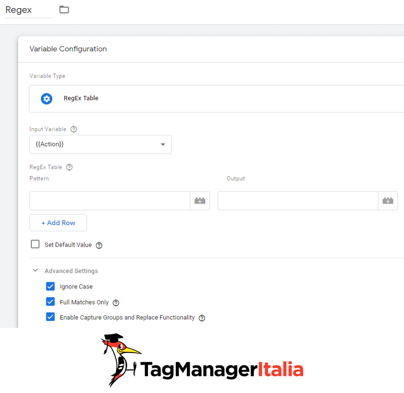 tabella espressioni regolari google tag manager