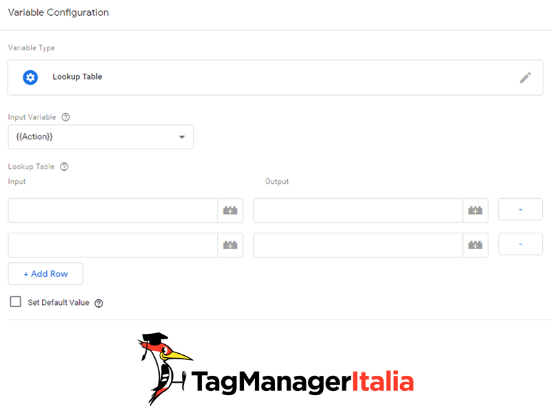 tabella ricerca lookup google tag manager