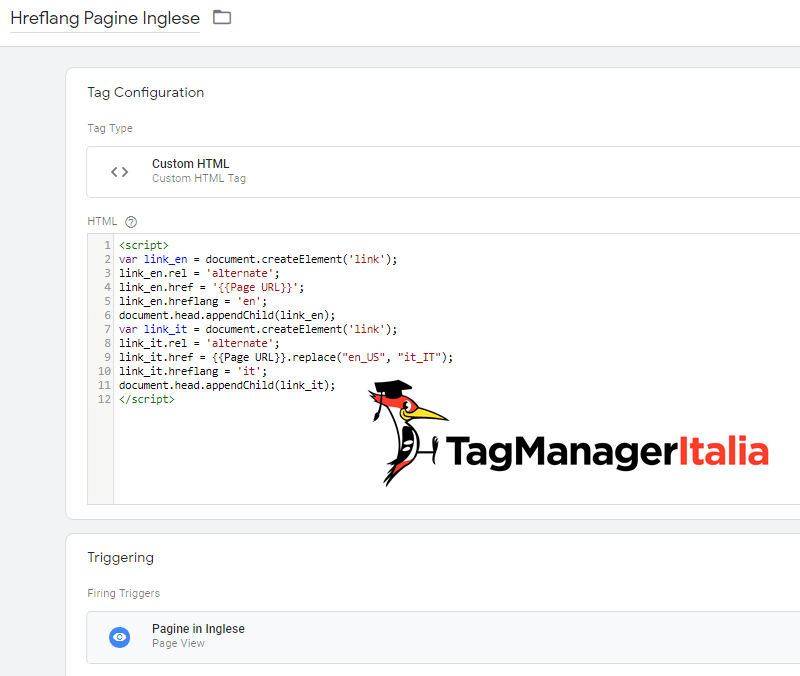 tag aggiungere hreflang inglese google tag manager