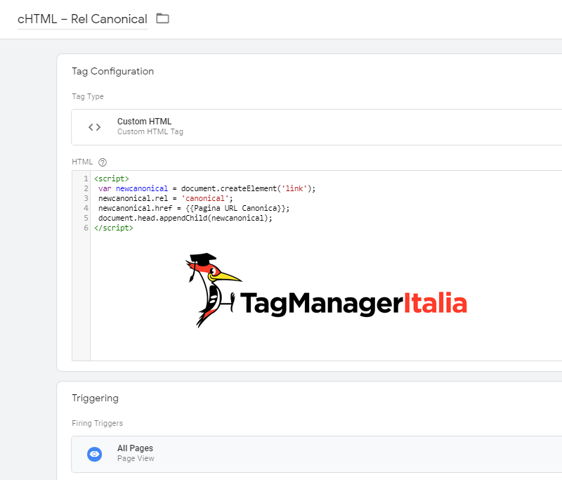 tag aggiungere rel canonical google tag manager