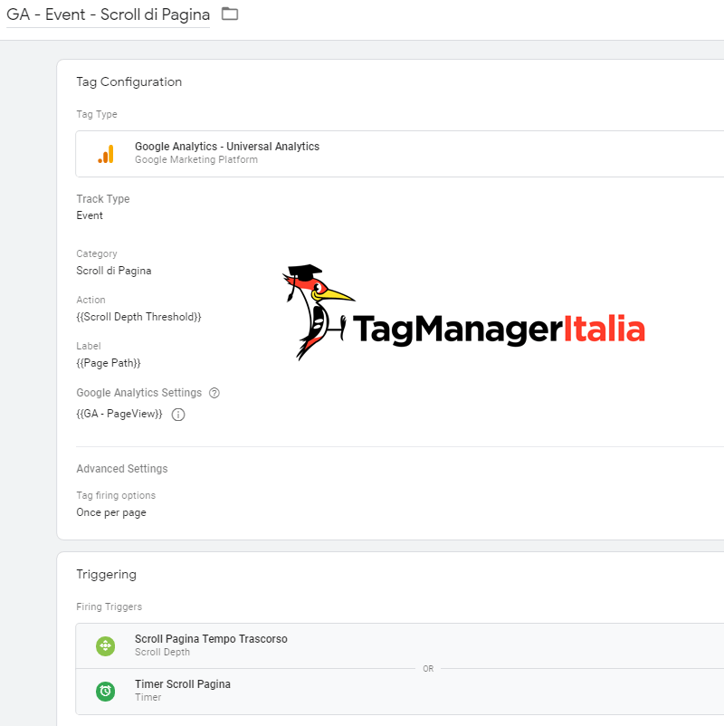 tag evento tempo trascorso scroll google tag manager