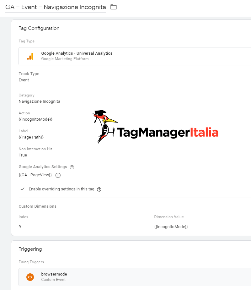 tag google analytics navigazione incognita google tag manager