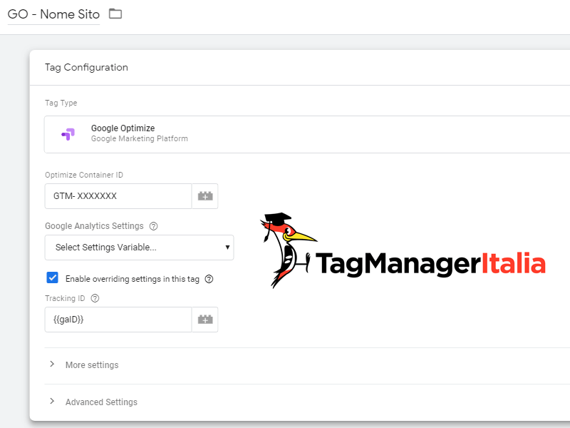 tag installare google optimize google tag manager