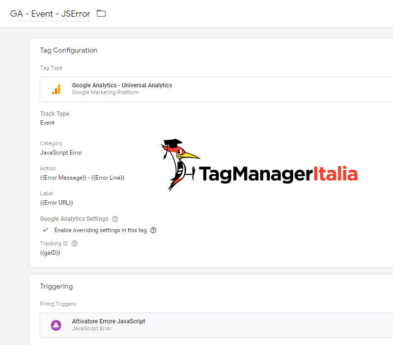tag tracciare errore javascript google tag manager