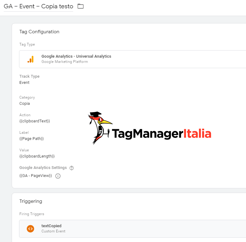 tag2 tracciare copia testo google tag manager