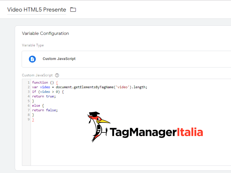 variabile javascript video html5 google tag manager