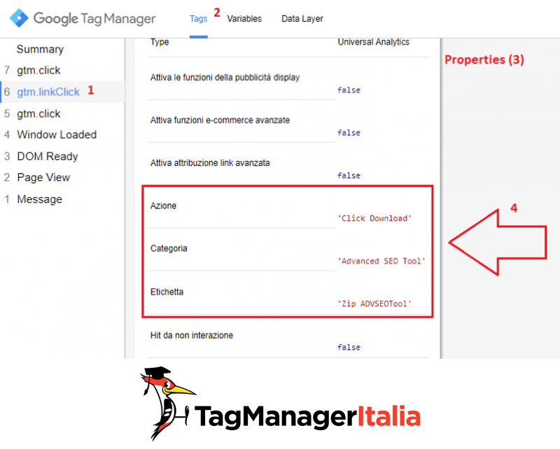 verifica categoria azione etichetta dinamici google tag manager