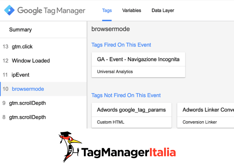 verifica navigazione incognita google tag manager