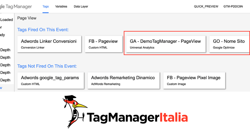 verifica tag google optimize e google analytics google tag manager 1