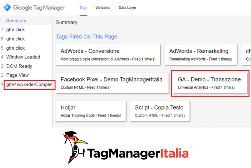 verifica tracciare woocommerce analytics google tag manager