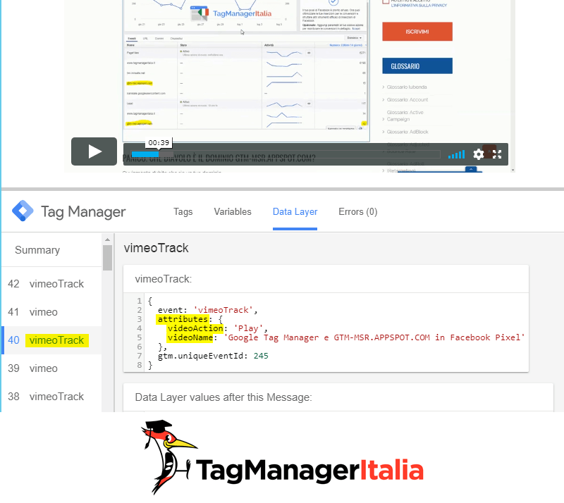 verifica vimeo tracking script google tag manager