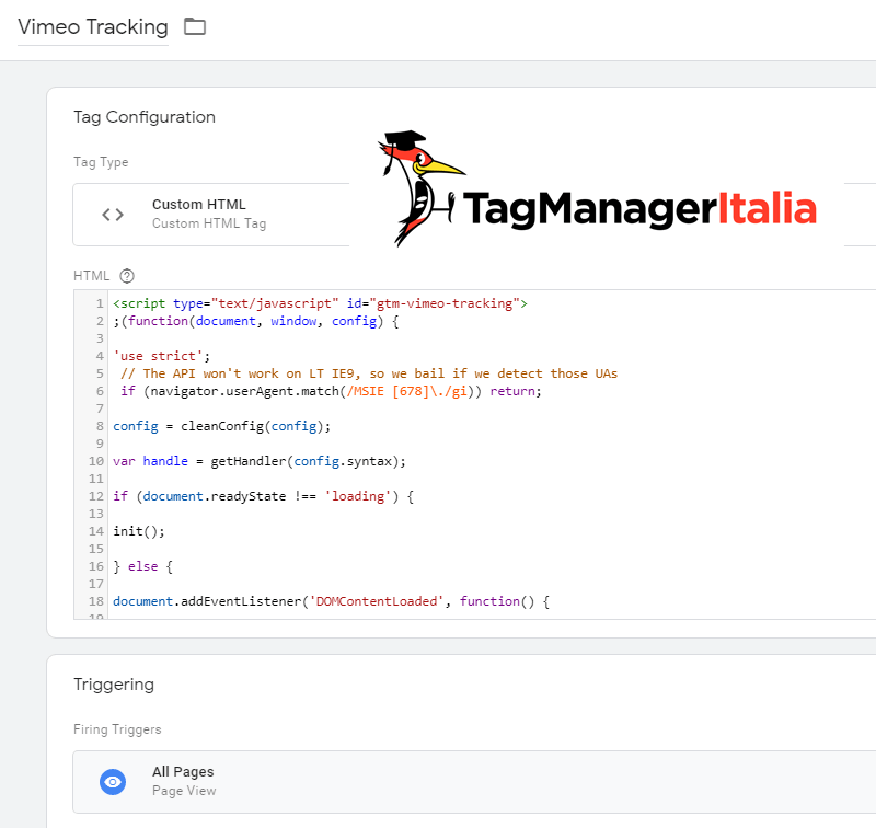 vimeo tracking script google tag manager