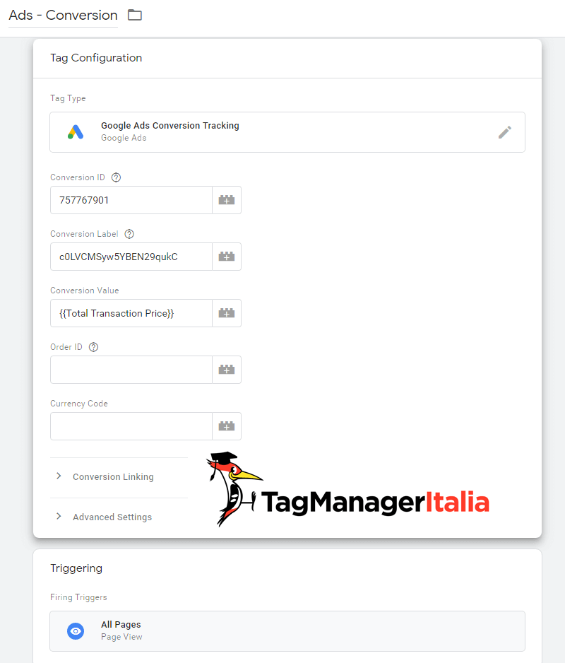 installare tag conversioni google tag manager