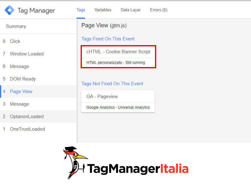 Console check injection custom html onetrust with Google Tag Manager