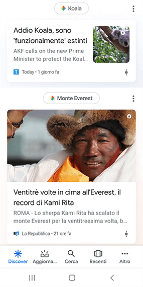 Google Discover newsfeed