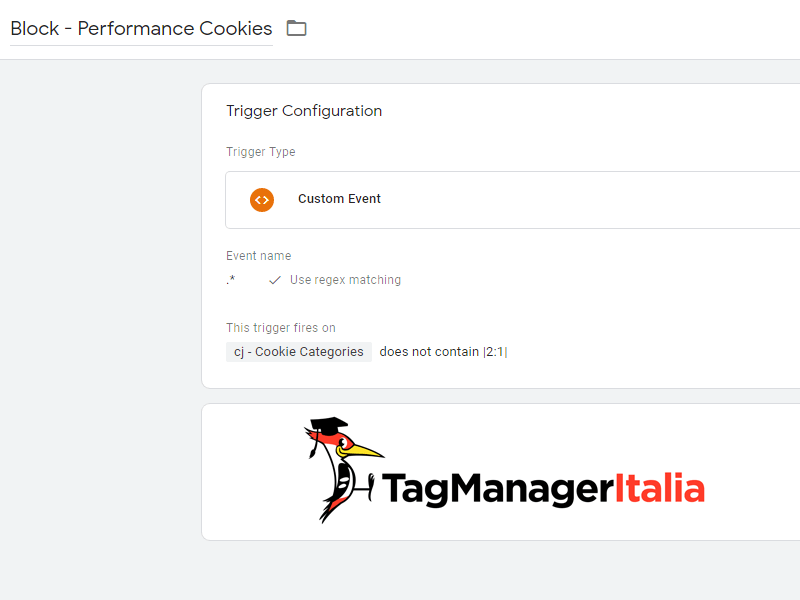 OneTrust Trigger Block Performance Category in Google Tag Manager