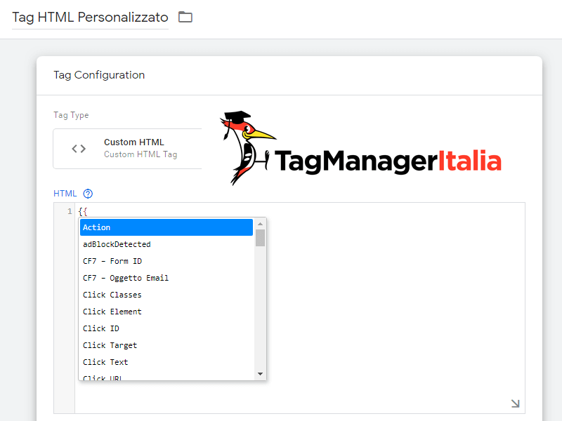 suggeritore variabili tag html google tag manager