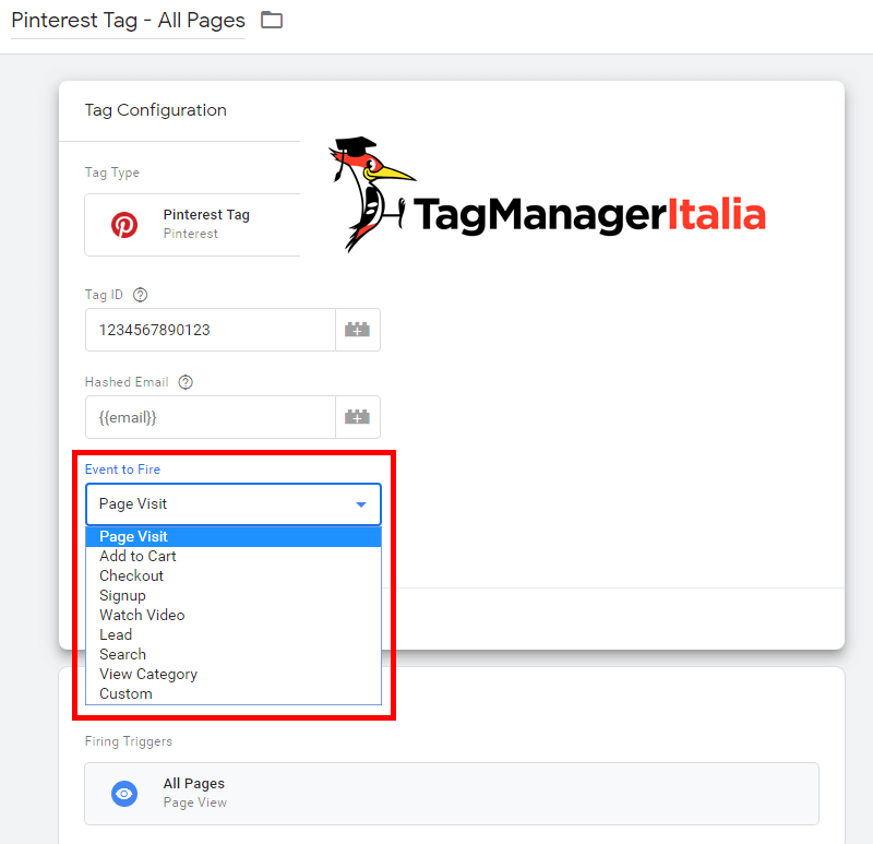 tagmanager pinterest tag event to fire