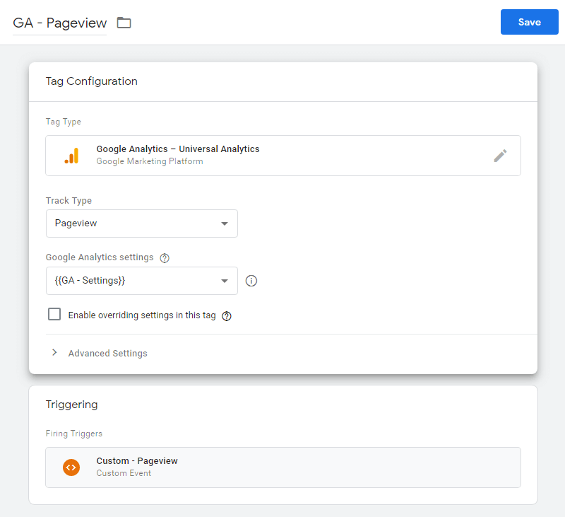 tag pageview custom event datalayer push