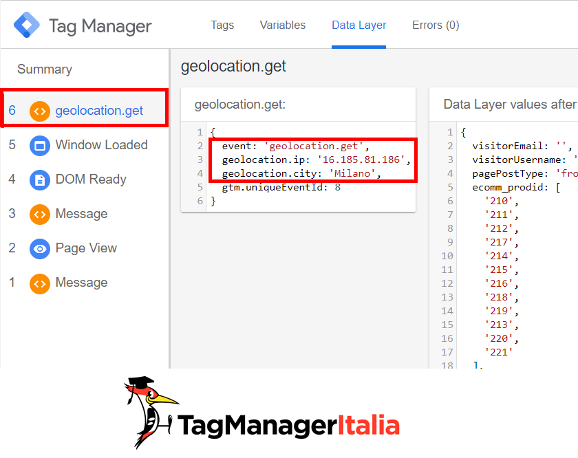 Console ip geolocation data layer google tag manager