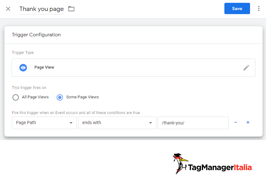 google tag manager trigger thank you page google ads