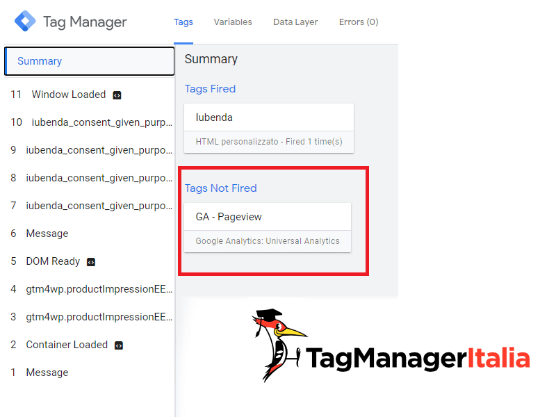 debug google analytics con iubenda e consensi di categoria con google tag maanger