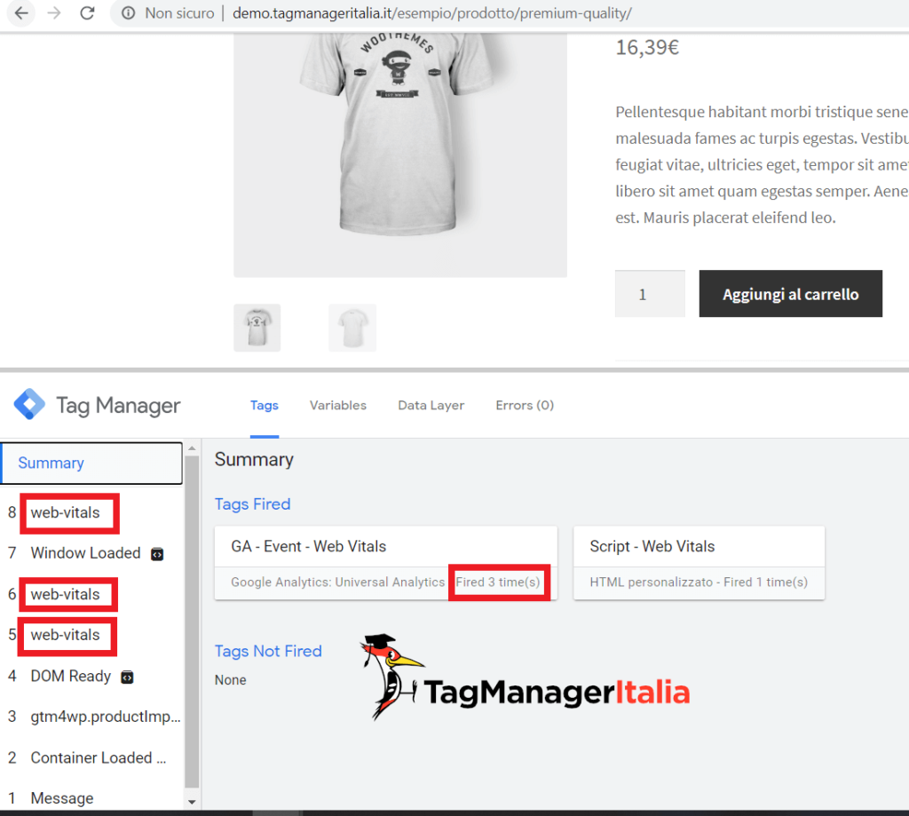 debug web vitals google tag manager