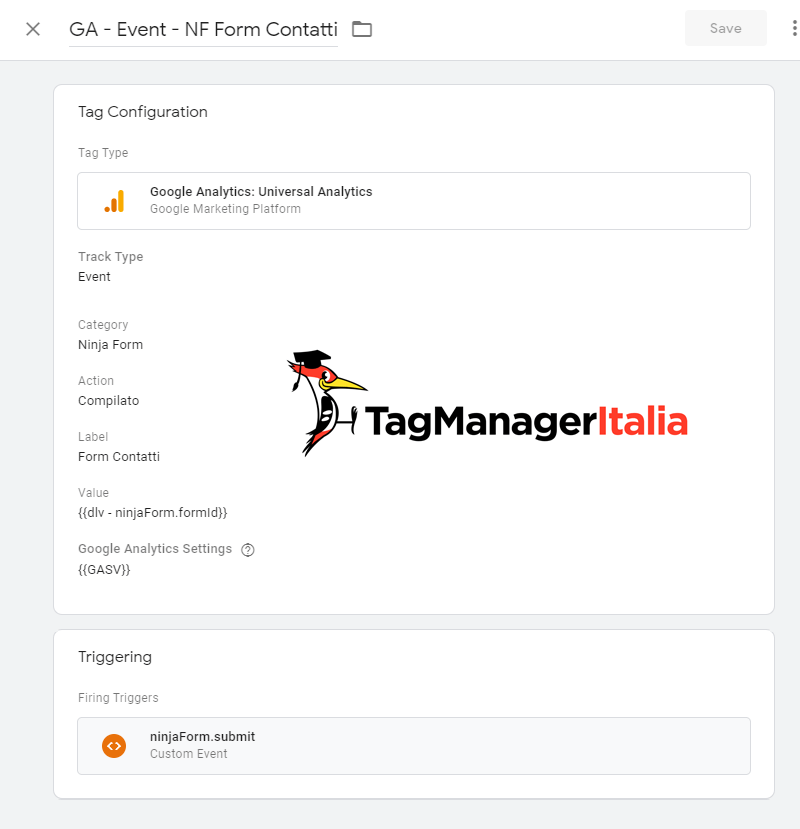 Google Analytics evento ninja form con Google Tag Manager