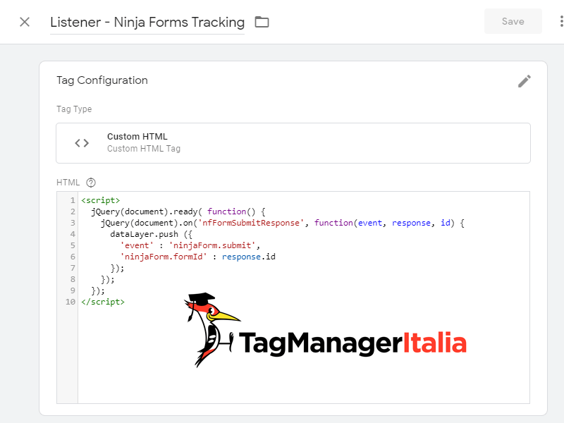 Ninja form tracking listener con Google Tag Manager