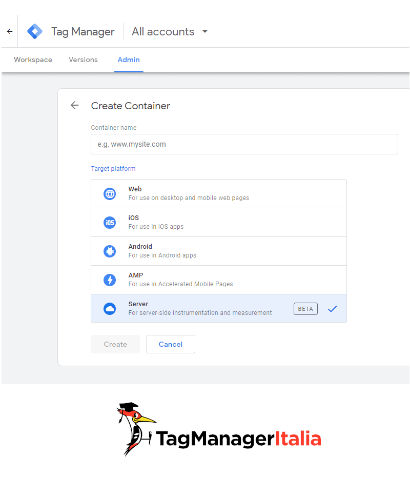 google tag manager server side container