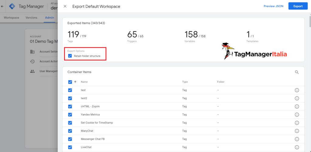 Gogole Tag Manager Export new release - retain folder structure