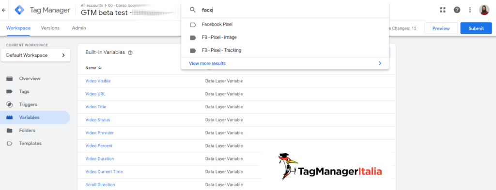 ricerca avanzata in google tag manager