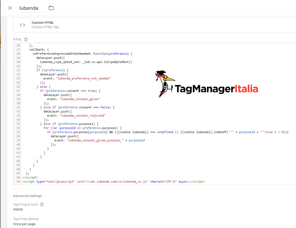 step 3 - crea custom html per il codice di iubenda per il consenso delle categorie