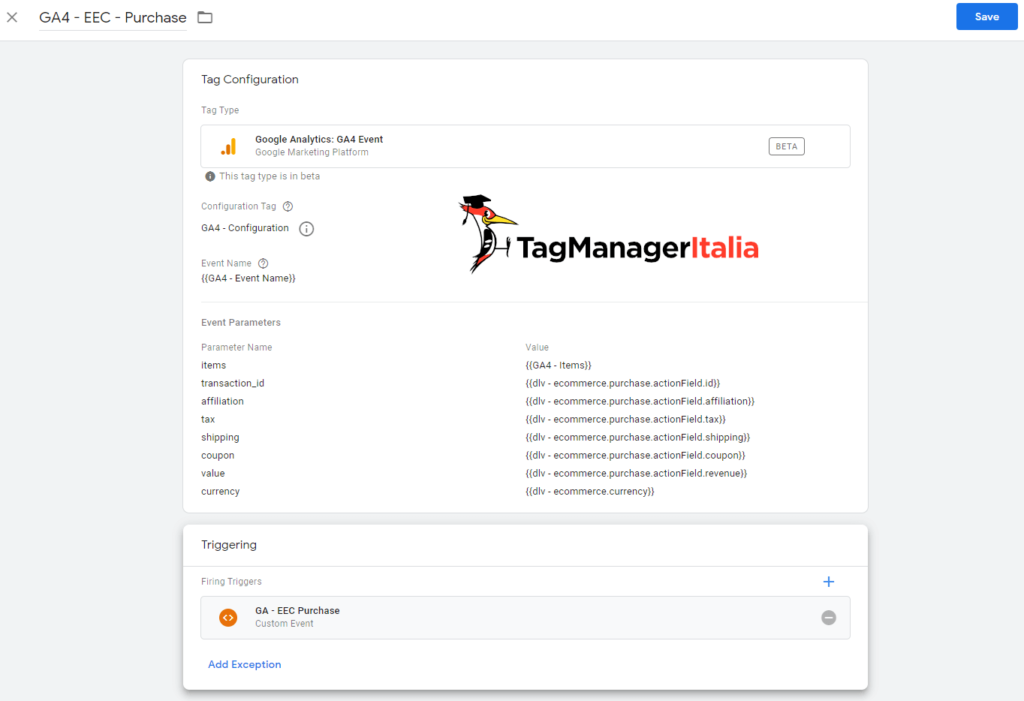 Google Analytics 4 Ecommerce Purchase Event with Google Tag Manager - Matteo Zambon