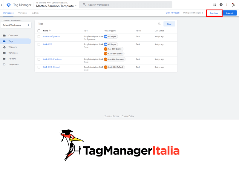 Come attivare la modalita Anteprima con Google Tag Manager