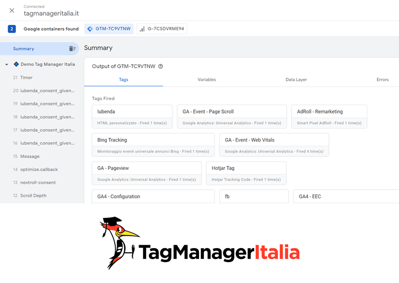 Debug Google Tag Manager nuova modalita Anteprima con Google Tag Assistant attivo