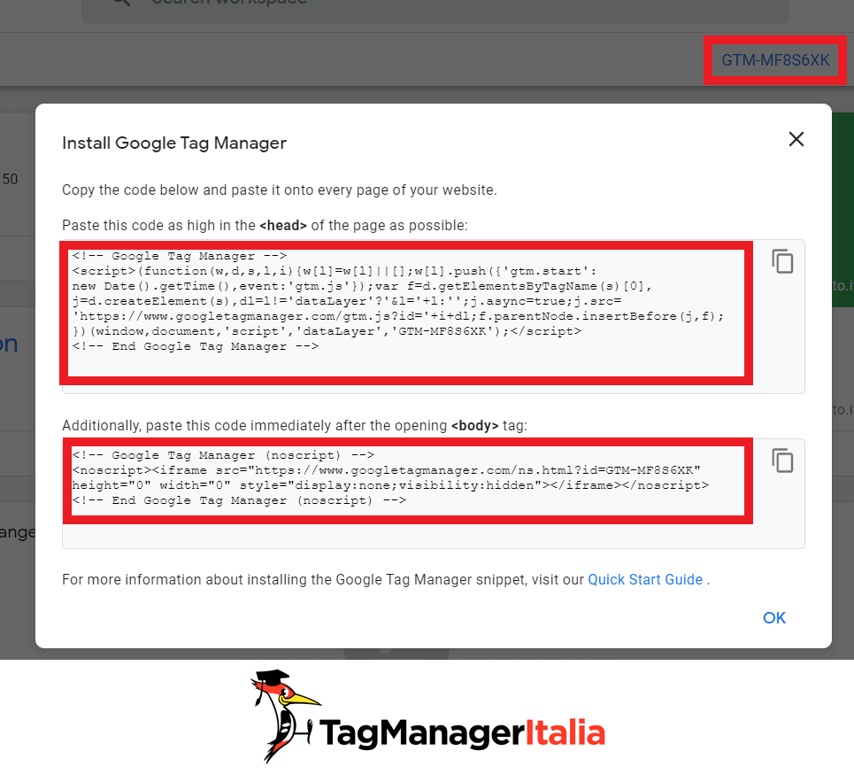 Google Tag Manager copy Head Body script