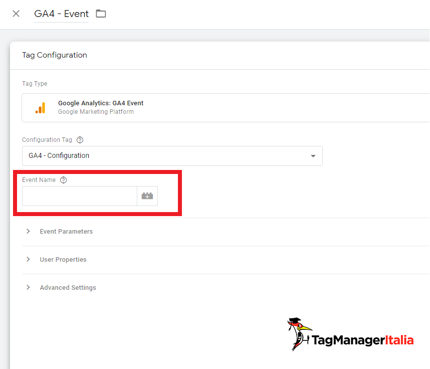 selezionare nome evento in google analytics 4 con Google Tag Manager