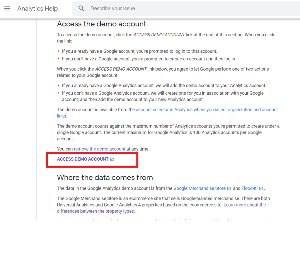 access link to demo account for google analytics 4 and universal