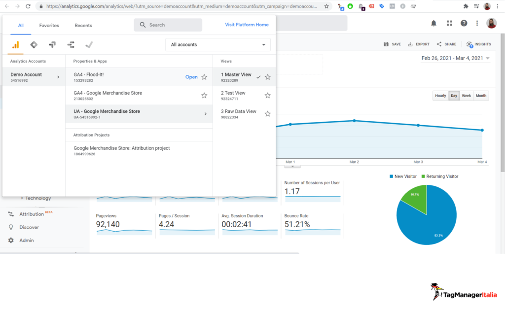 google analytics 4 and universal demo account